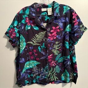 Matching Set Women’s XL Hawaiian Floral Shorts & Button Down Top Vintage Travel